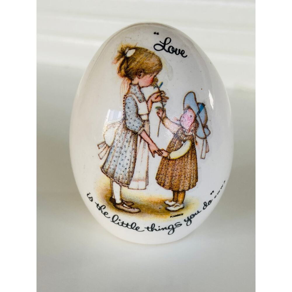 VINTAGE 1970s Holly Hobbie Decorative Ceramic Egg Love is Little Things You Do